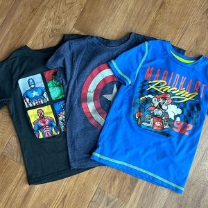 Marvel and Mario Set of 3 Boy T-Shirts Size XS/4